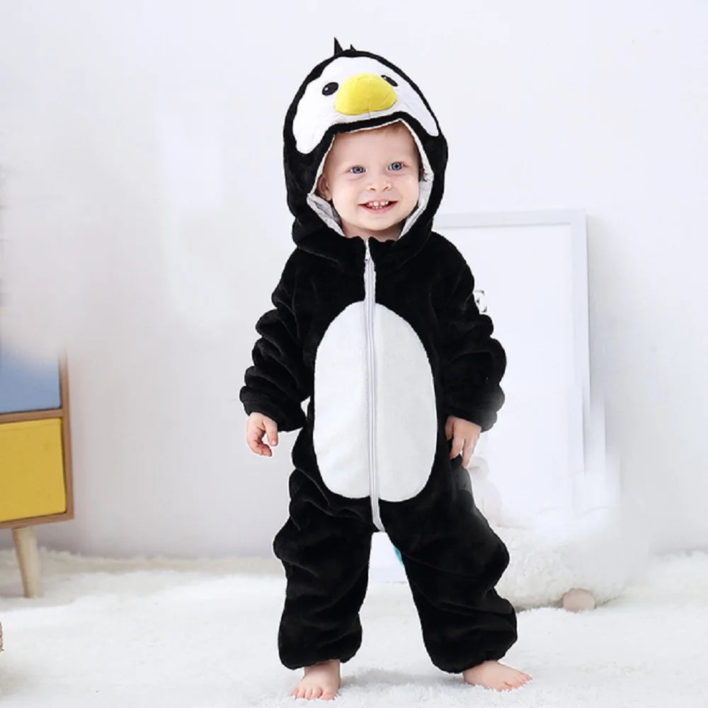 Winter Baby Stitch Romper – Hooded Flannel Cosplay Jumpsuit for Kids