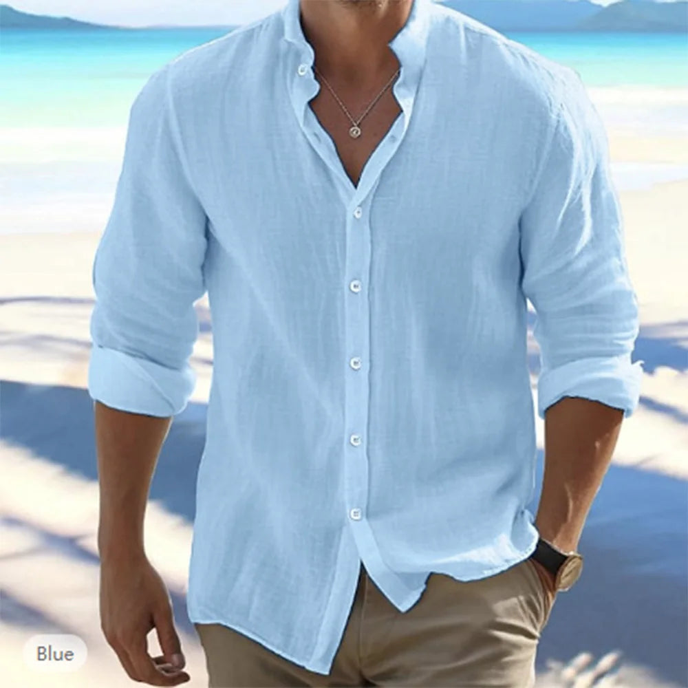 Hot Sale Men’s Cotton Linen Long-Sleeve Shirt – Summer Beach Style