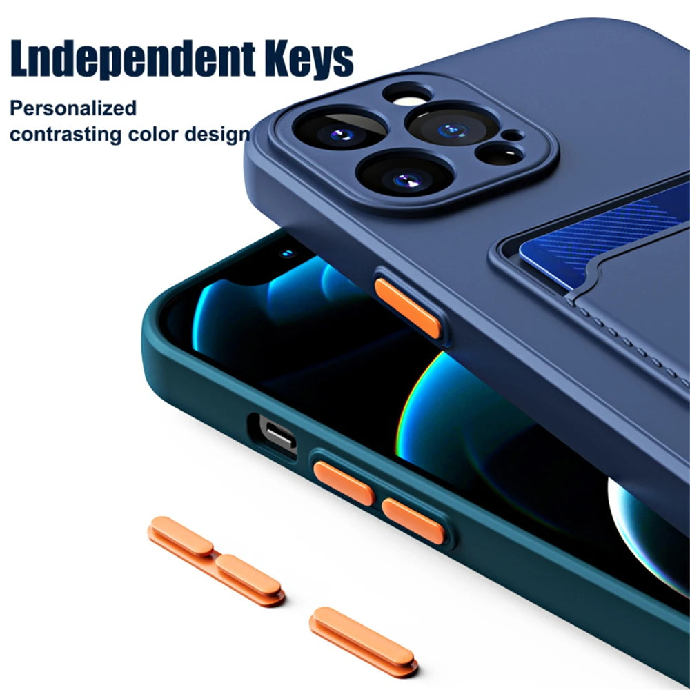 Luxury Matte Silicone Wallet Case for iPhone 17 Air / 16 / 15 / 14 / 13 / 12 Pro Max