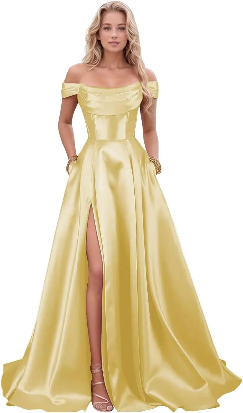Step into timeless sophistication with this luxurious satin evening gown