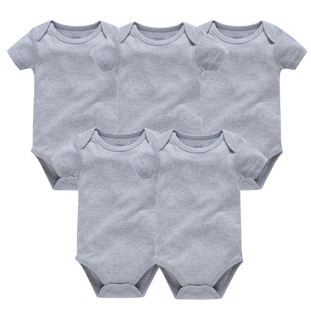 5PCS Baby Bodysuit Set – 100% Cotton Solid Black Rompers for Newborn Boys