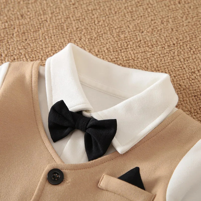 Handsome Gentleman Baby Romper – Soft Cotton Long Sleeve Bodysuit for Newborns