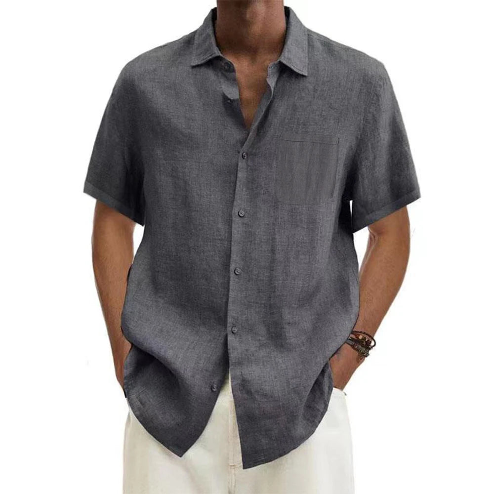 Men’s Cotton Linen Short-Sleeve Shirt – Casual Beach Summer Style