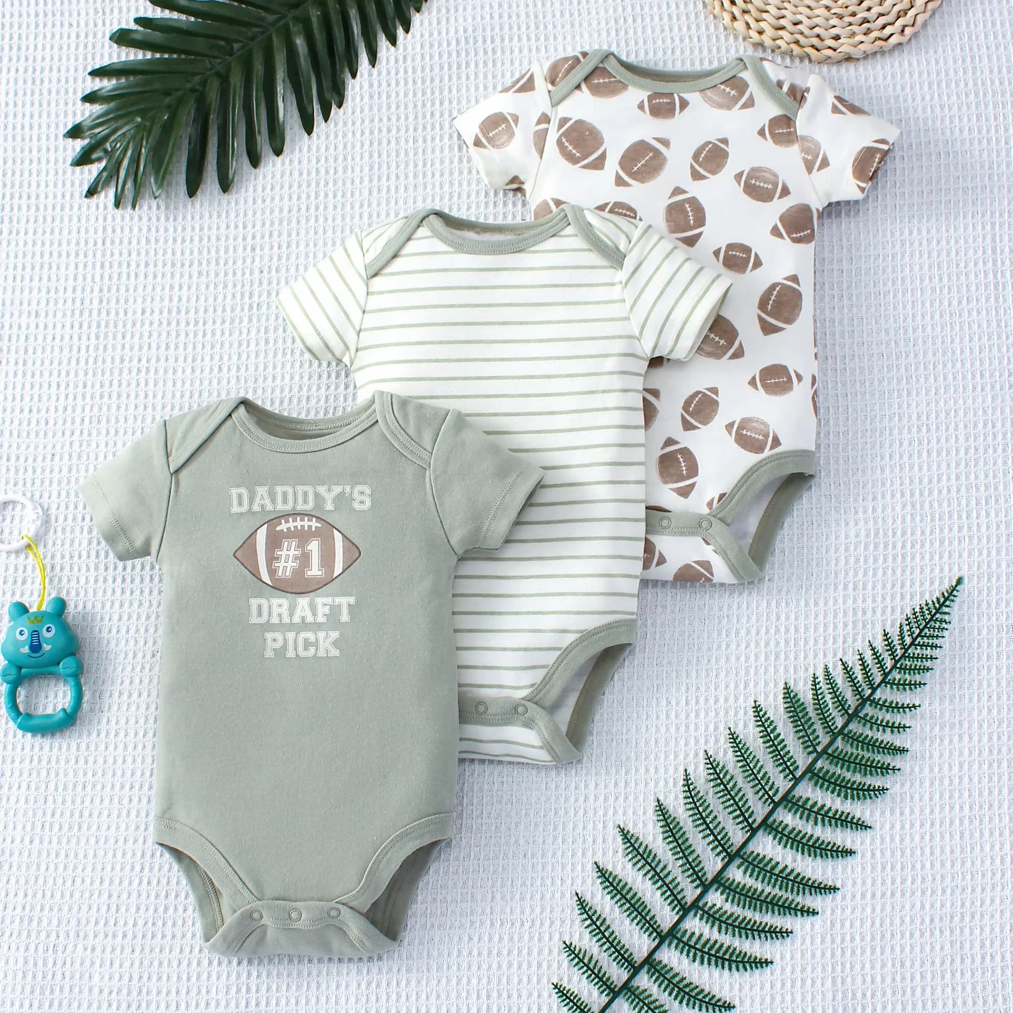 3PCS Summer Baby Bodysuit Set – Cartoon Dinosaur & Stripe Rompers for Baby Boys