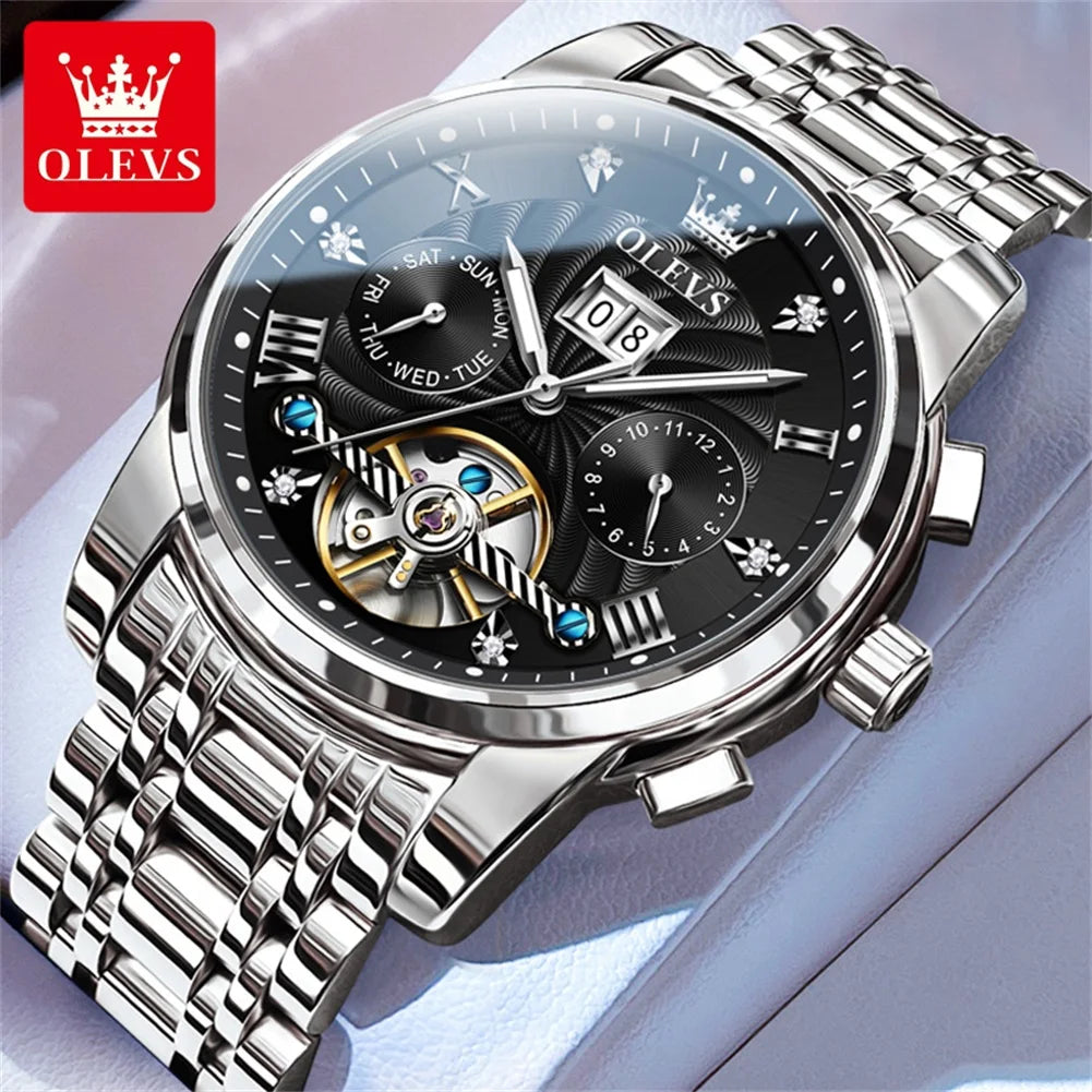 OLEVS Luxury Automatic Tourbillon Watch for Men – Classic Multifunction Mechanical Wristwatch with Elegant Business Style