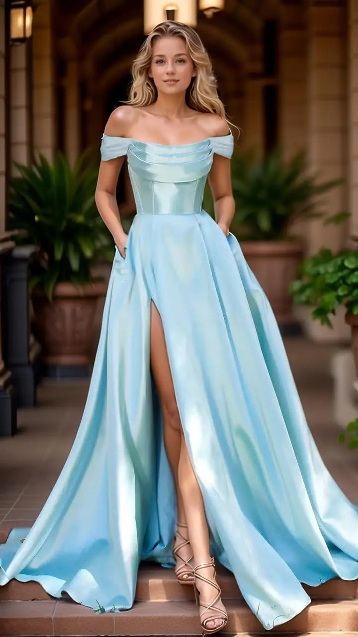 Step into timeless sophistication with this luxurious satin evening gown