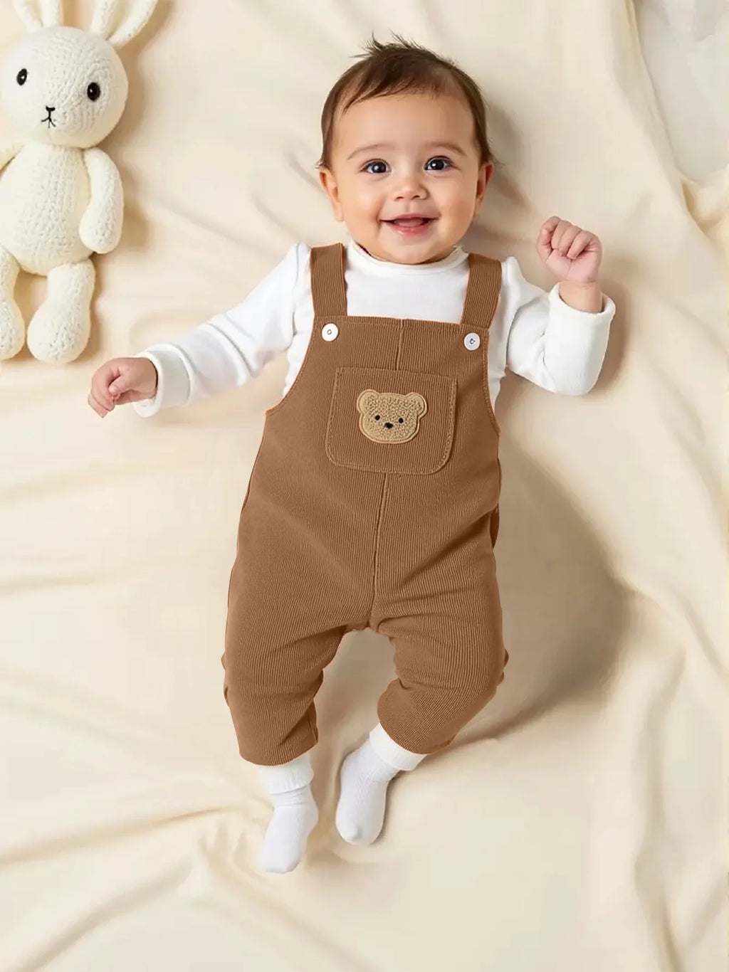 Corduroy Baby Boy Overalls – Cute Bear Pattern Adjustable Bib Pants