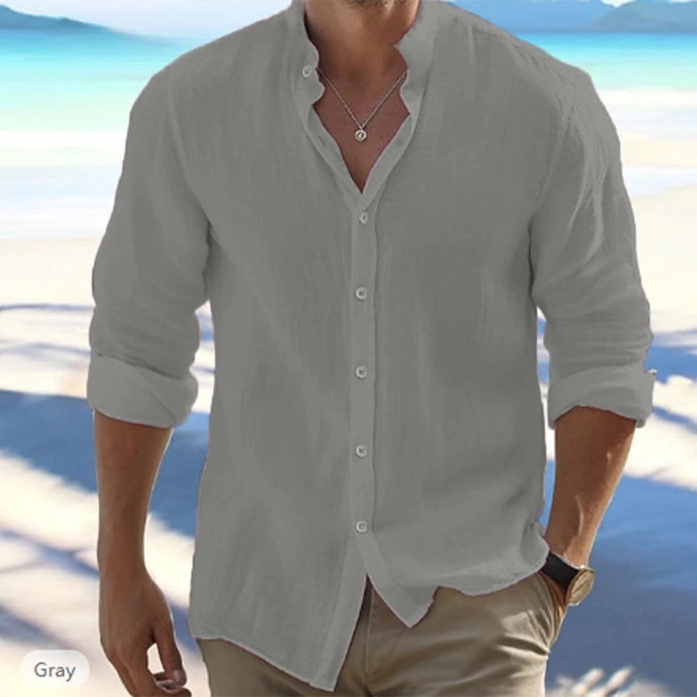 Hot Sale Men’s Cotton Linen Long-Sleeve Shirt – Summer Beach Style