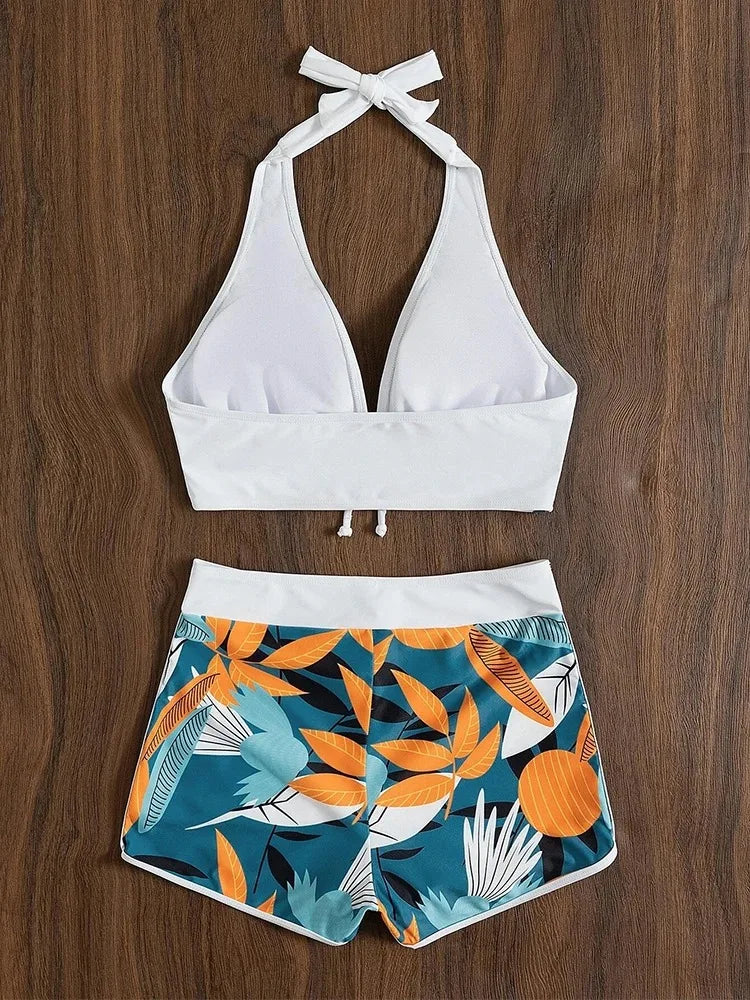 Women’s Europe & USA Style Conservative Printed Swimsuit – High Waist Bikini Set