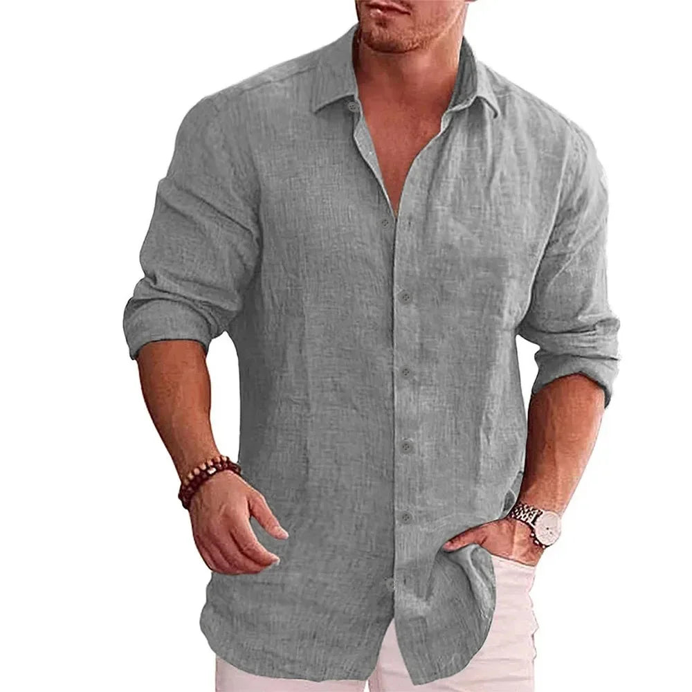 Men’s Cotton Linen Long Sleeve Shirt – Casual Autumn Style