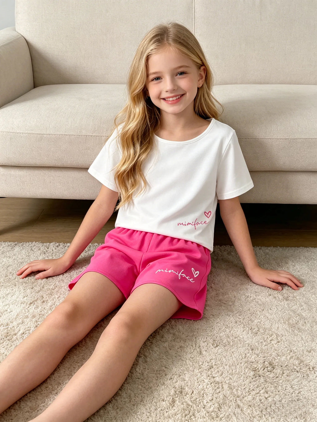 Girls Summer Homewear Set – Letter & Bow Print Top with Shorts