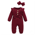 Baby Girl Ruffle Romper Set – Long Sleeve Onesie with Matching Headband