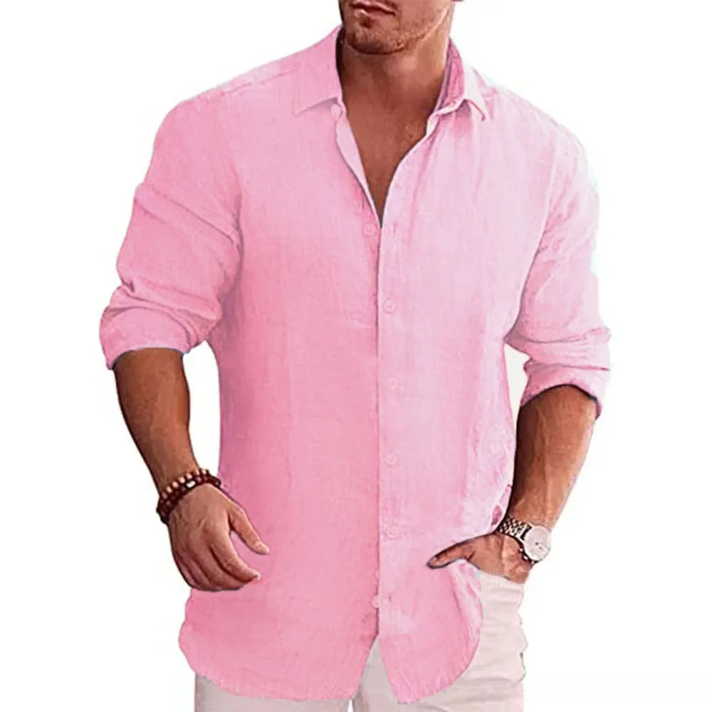 Men’s Cotton Linen Long Sleeve Shirt – Casual Autumn Style