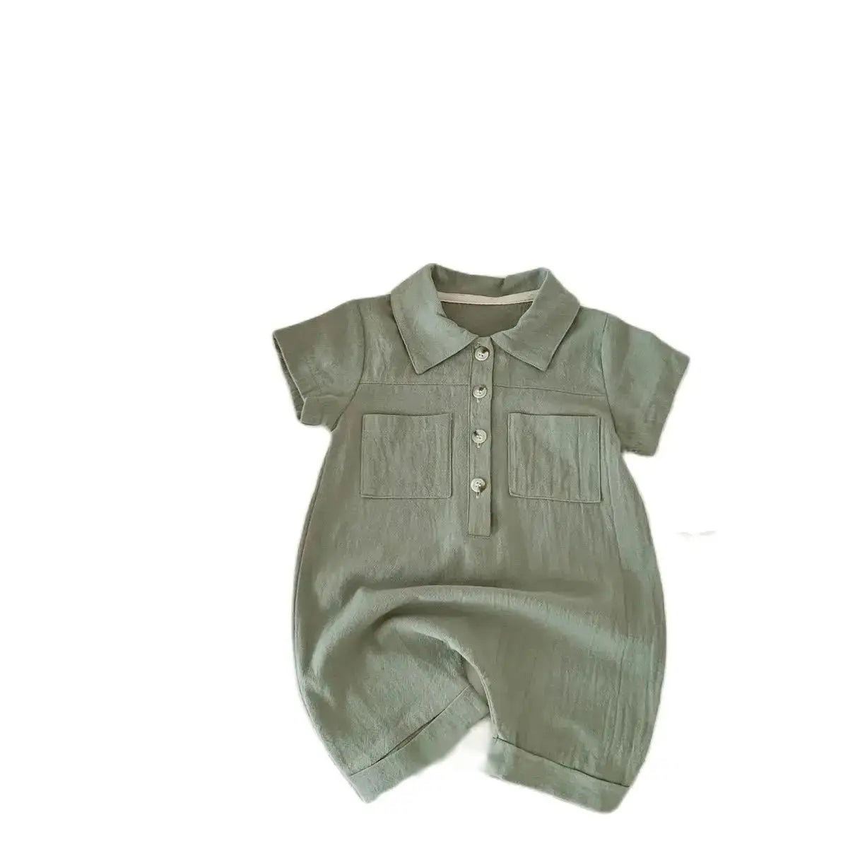 Solid Color Baby Romper – Summer Short Sleeve Creeper with Pocket for Infants