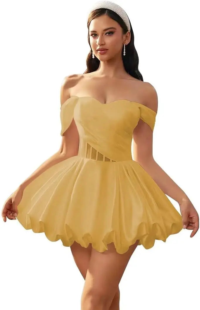 Make a graceful entrance in this elegant off-shoulder homecoming dress