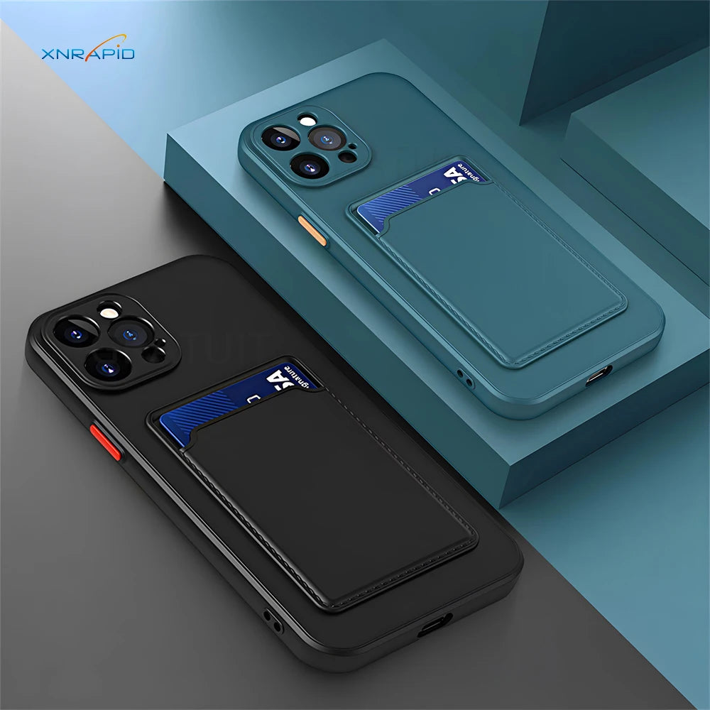 Luxury Matte Silicone Wallet Case for iPhone 17 Air / 16 / 15 / 14 / 13 / 12 Pro Max