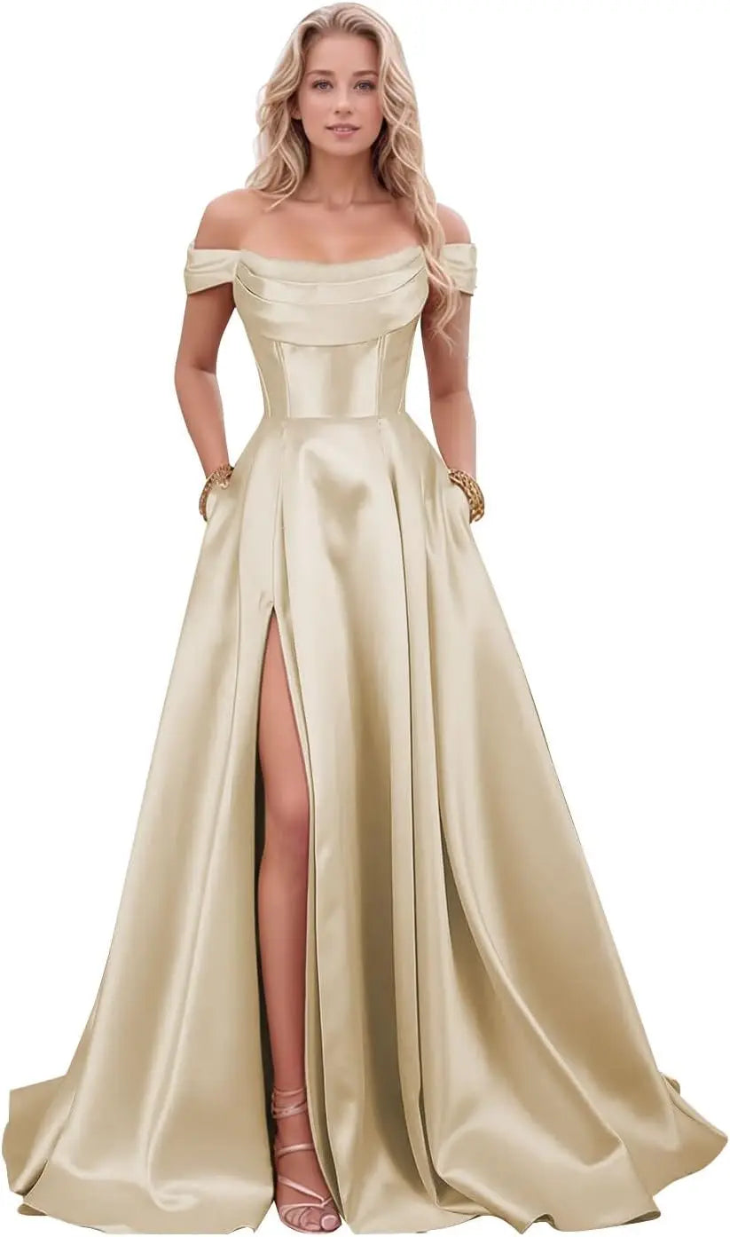 Step into timeless sophistication with this luxurious satin evening gown
