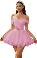 Make a graceful entrance in this elegant off-shoulder homecoming dress
