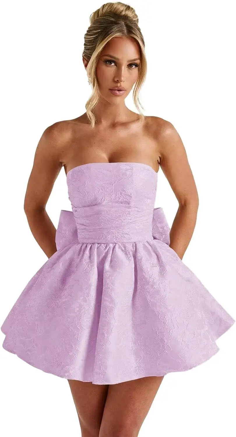 Make a dazzling entrance in this elegant strapless homecoming dress