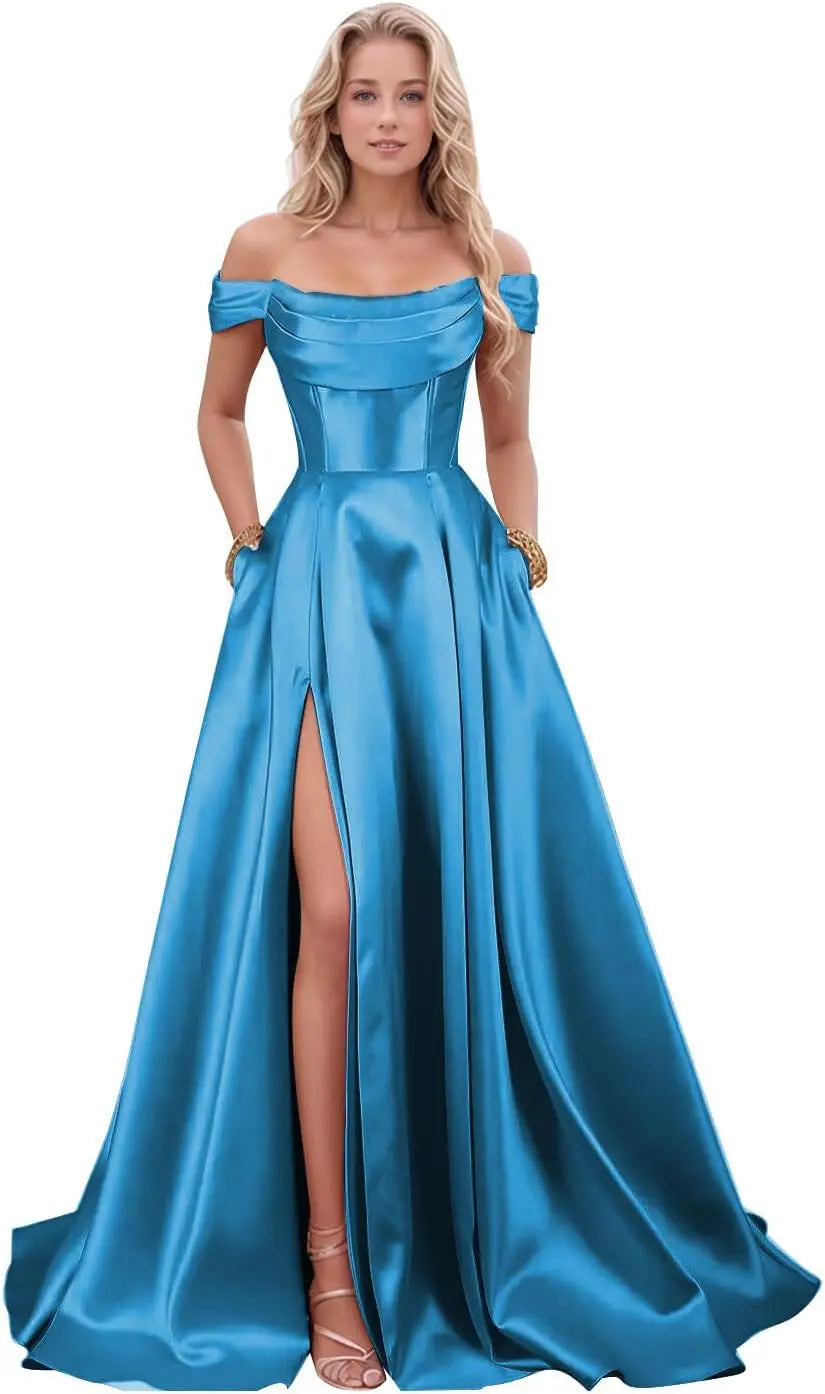 Step into timeless sophistication with this luxurious satin evening gown