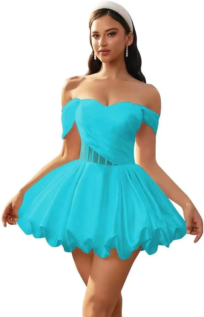 Make a graceful entrance in this elegant off-shoulder homecoming dress