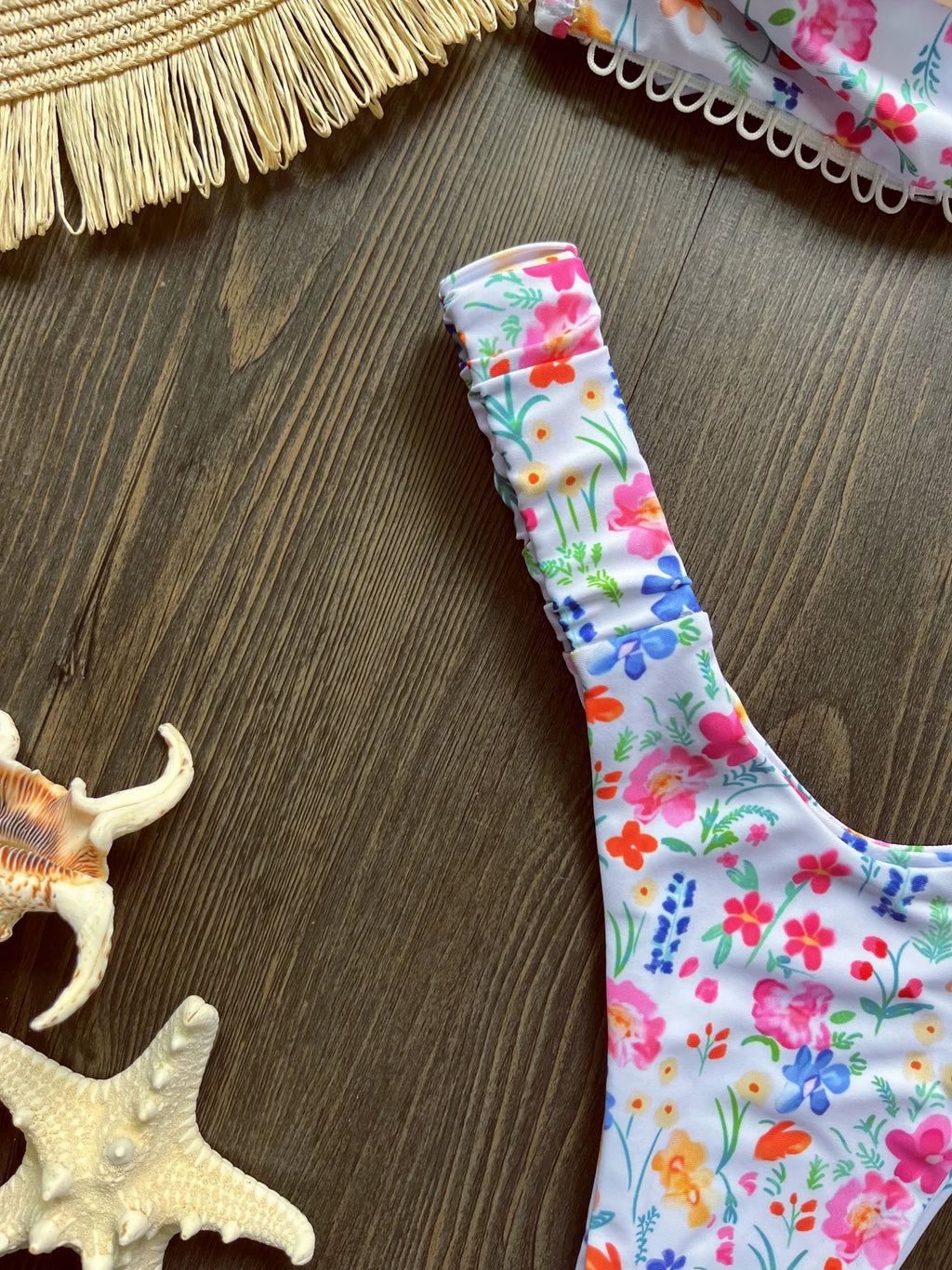 Women’s Floral Bandeau Bikini Set – High-Leg Thong Swimwear