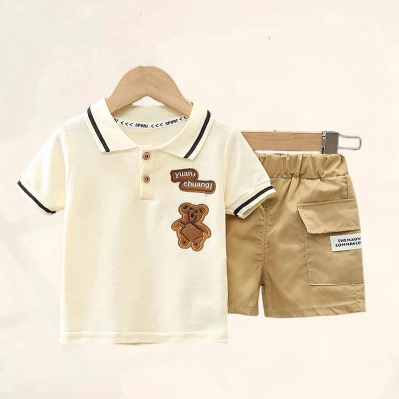 Cute Cartoon Baby Boy Outfit – T-Shirt & Shorts Summer Set