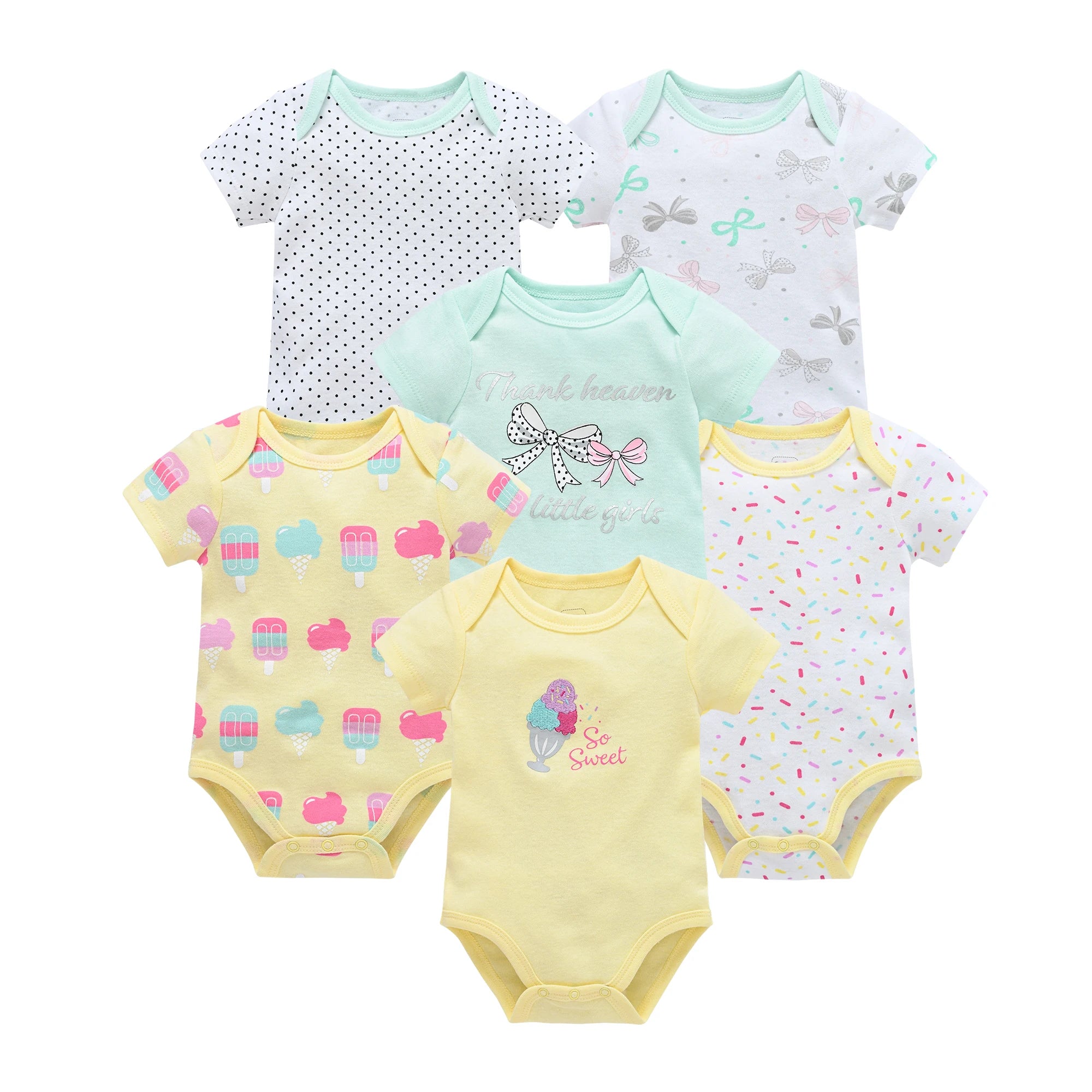 3/6PCS Baby Bodysuit Set – Soft Cotton Short Sleeve Clothes for Newborn Boys & Girls (0–12 Months)
