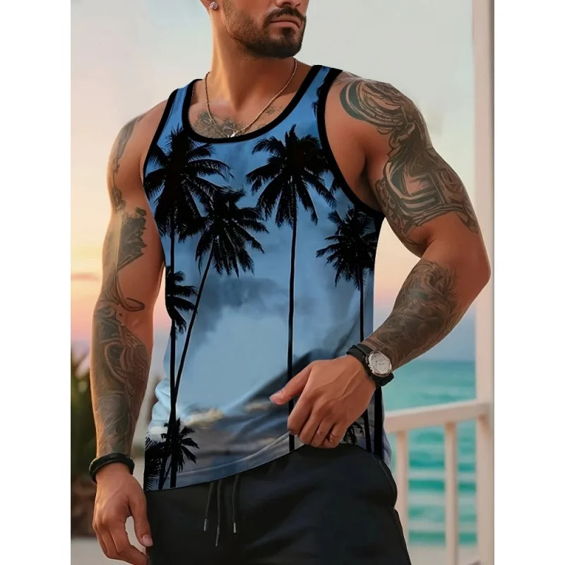3D Printed Hawaiian Fruit Tank Top for Men