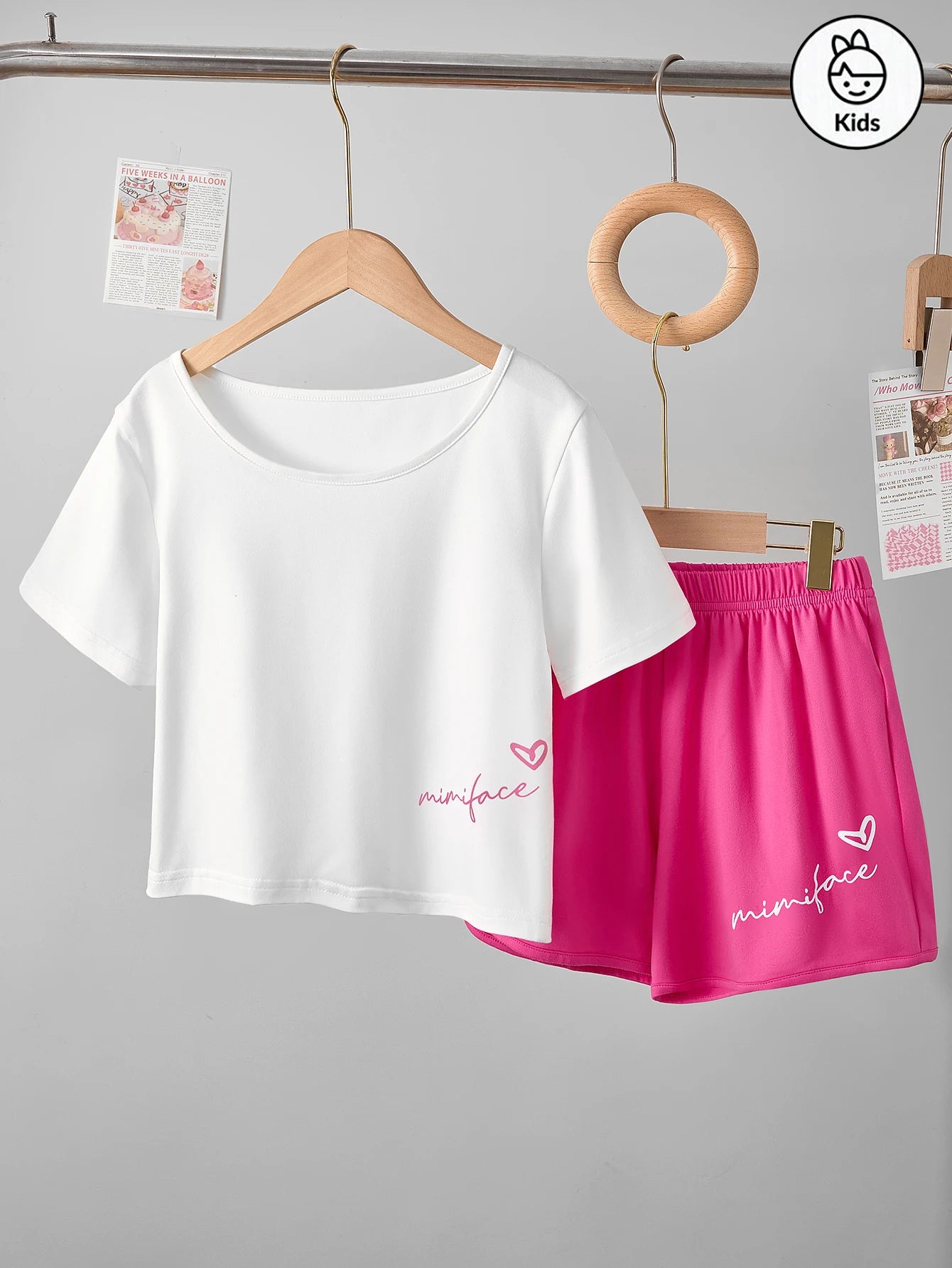 Girls Summer Homewear Set – Letter & Bow Print Top with Shorts