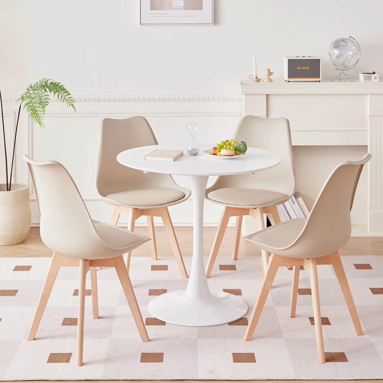 EGOONM Nordic Dining Table and Chair Set, Modern Round Dining Table for Kitchen, Dining Room, Home Office & Coffee Corner