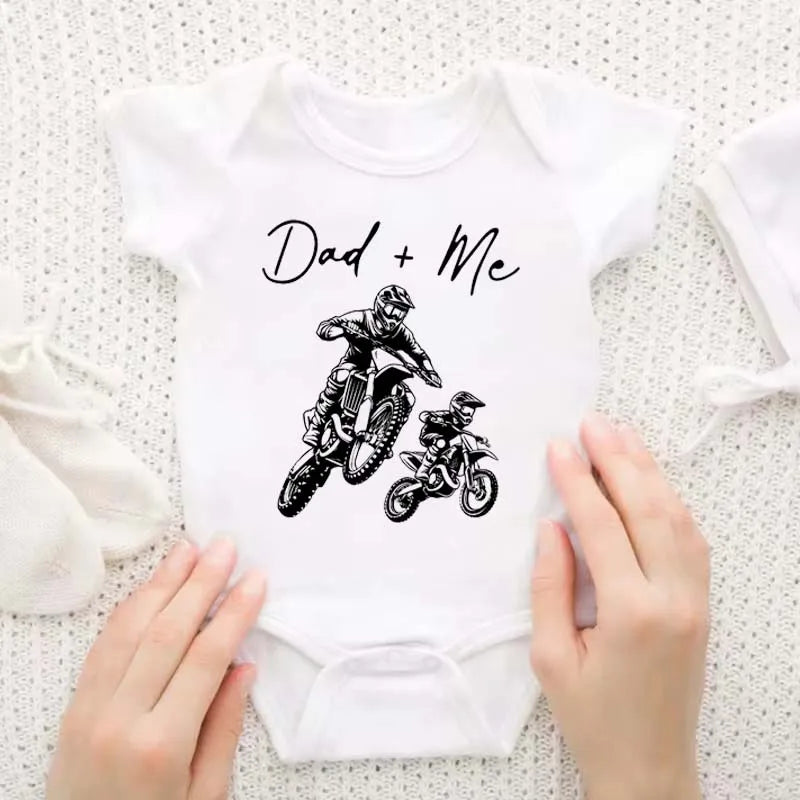 Dad + Me” Motorcycle Baby Romper – Cute Summer Bodysuit for Infant Boys