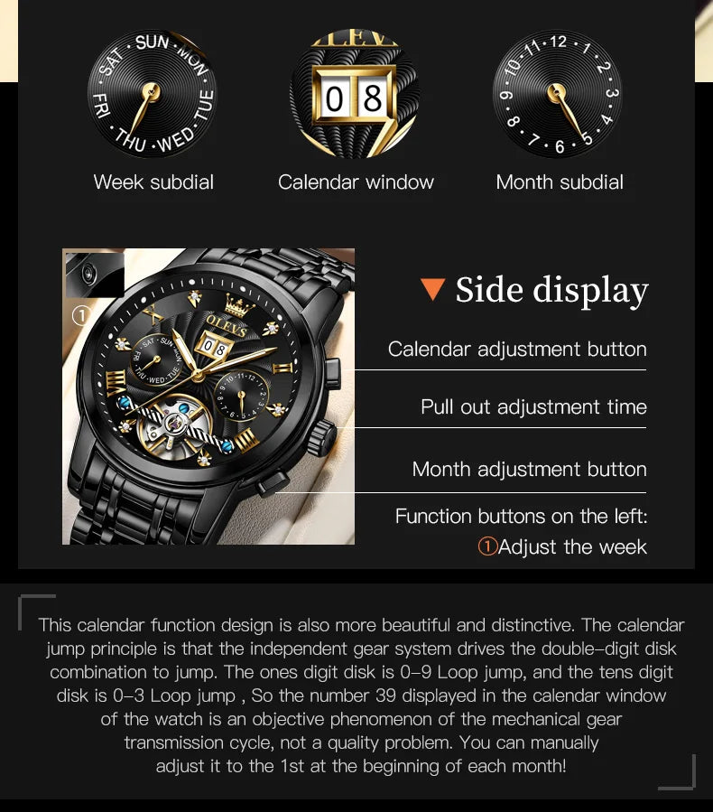 OLEVS Luxury Automatic Tourbillon Watch for Men – Classic Multifunction Mechanical Wristwatch with Elegant Business Style