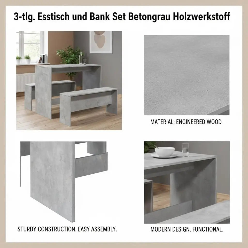 3-Piece Dining Table and Bench Set, Engineered Wood Kitchen & Dining Furniture Set for Home, Apartment & Breakfast Nook