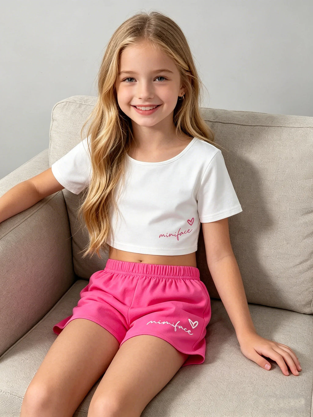 Girls Summer Homewear Set – Letter & Bow Print Top with Shorts