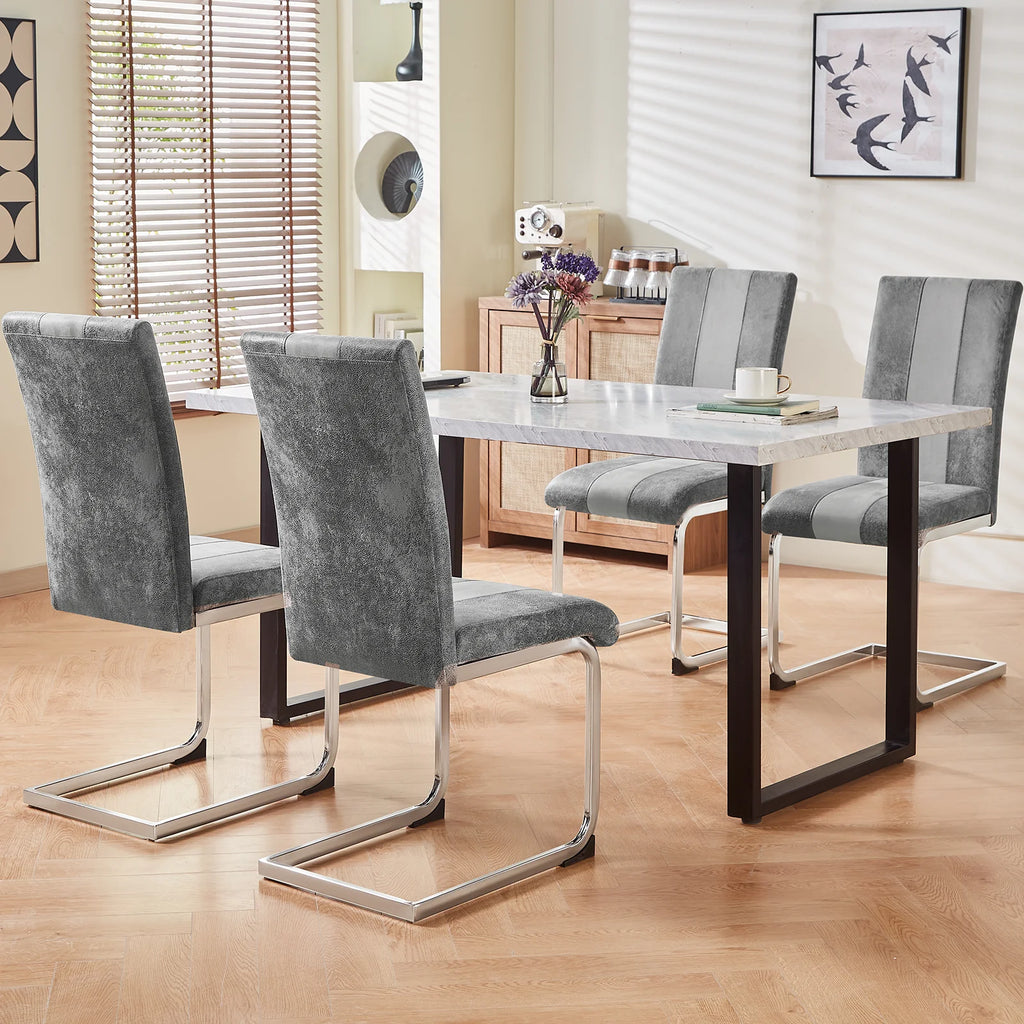 JYMTOM Faux Leather Dining Chairs, Cantilever Swing Kitchen Chairs with High Backrest & Chrome-Plated Metal Frame