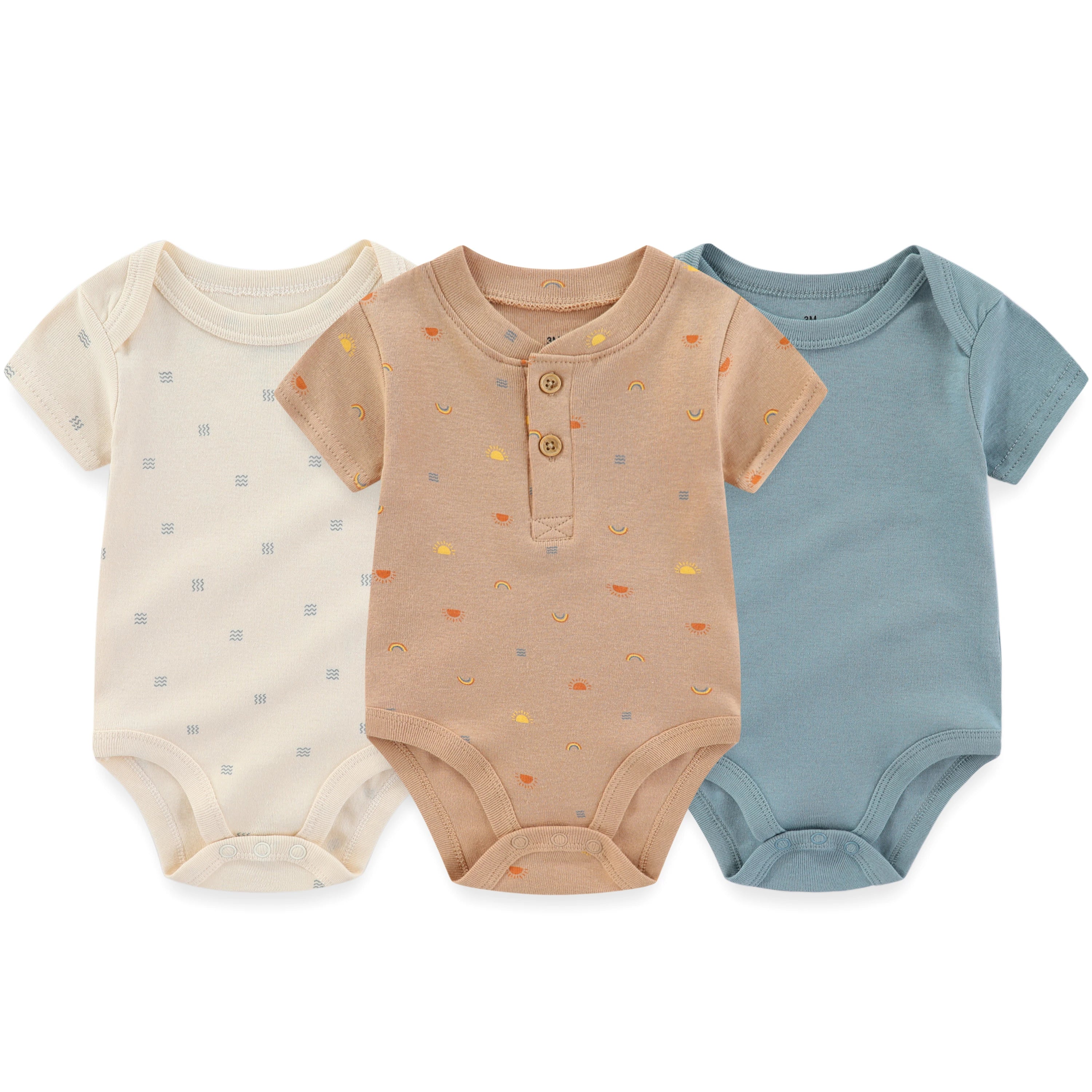 3PCS Cartoon Baby Bodysuit Set – Soft Cotton Short Sleeve Outfits for Newborn Boys & Girls