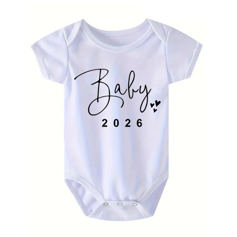 2026 Pregnancy Announcement Baby Romper – Cute Newborn Summer Bodysuit for Boys & Girls
