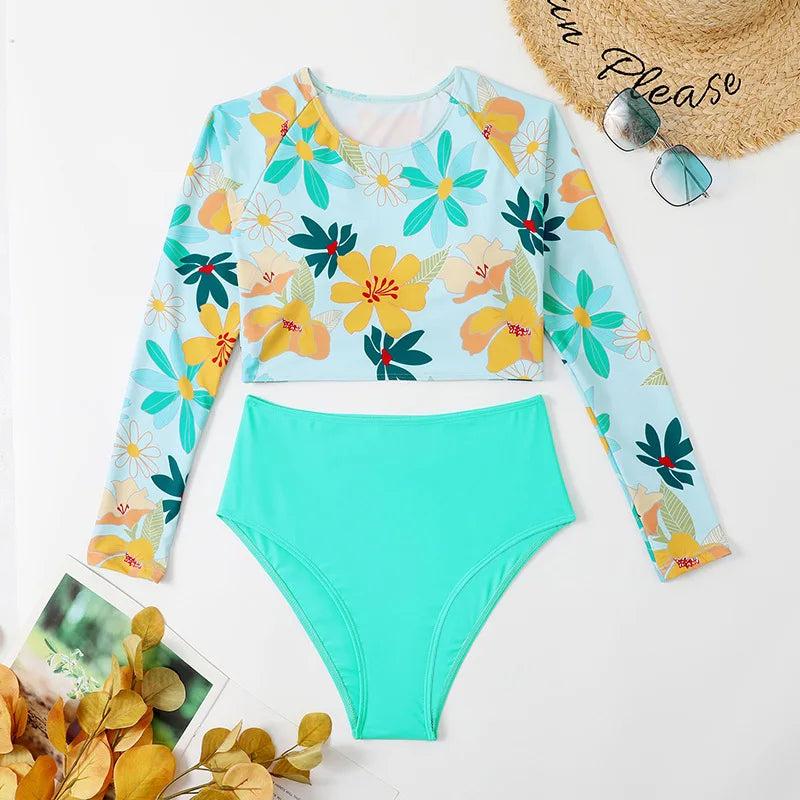 Sexy Women’s Long Sleeve Bikini Set – 2025 Surf Swimwear