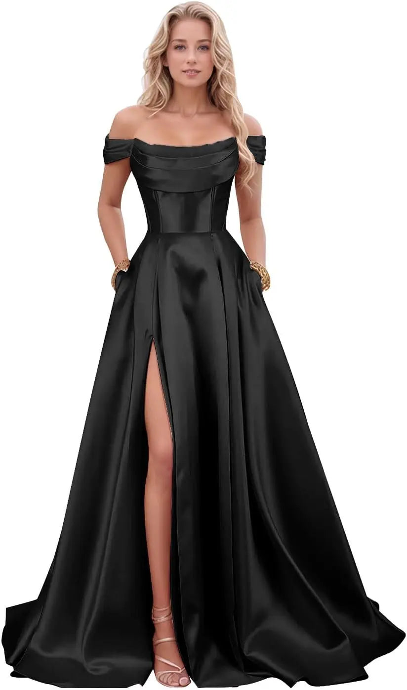 Step into timeless sophistication with this luxurious satin evening gown