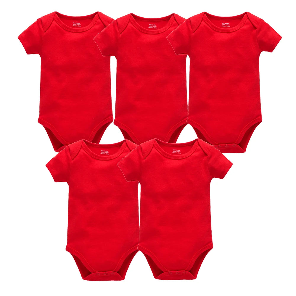 5PCS Baby Bodysuit Set – 100% Cotton Solid Black Rompers for Newborn Boys