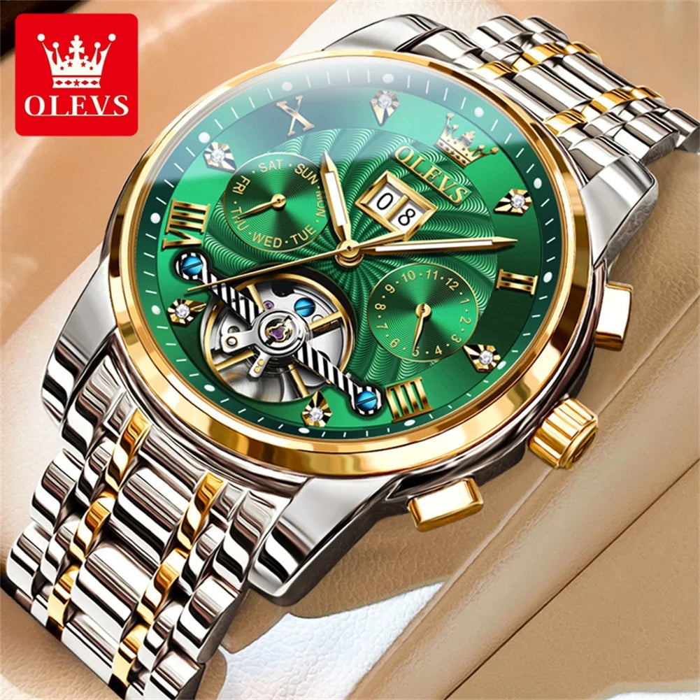 OLEVS Luxury Automatic Tourbillon Watch for Men – Classic Multifunction Mechanical Wristwatch with Elegant Business Style