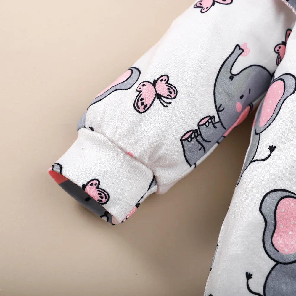 Baby Girl Elephant Outfit – Long Sleeve Casual Romper with Matching Headband
