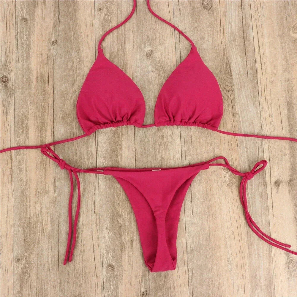 Women’s Pink Bikini Set – Sexy High-Leg Two-Piece Swimwear 🌸