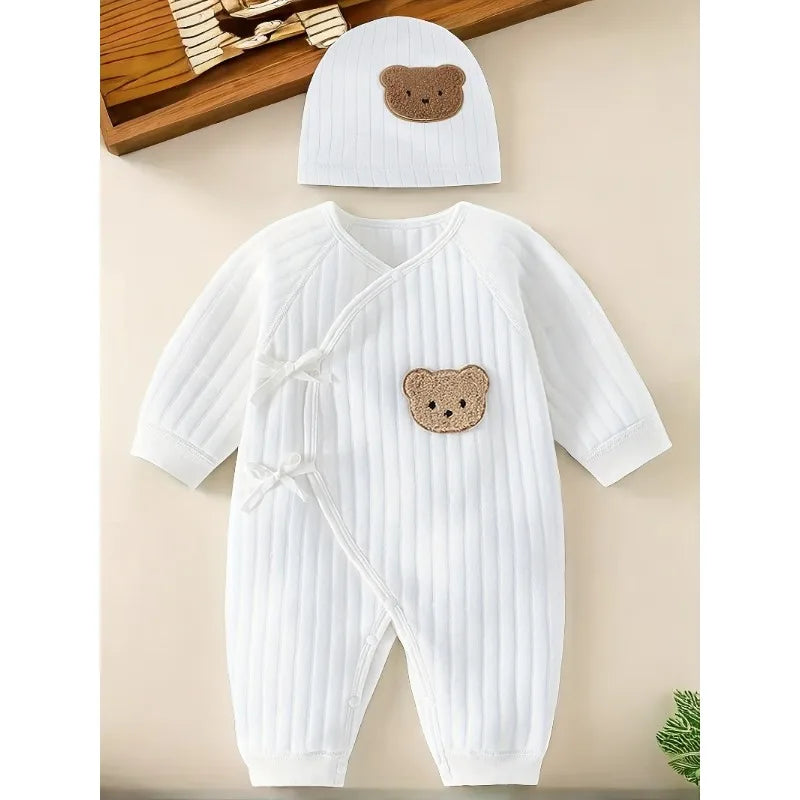 Cute Bear Baby Romper with Hat – Soft Cotton Jumpsuit for Newborns