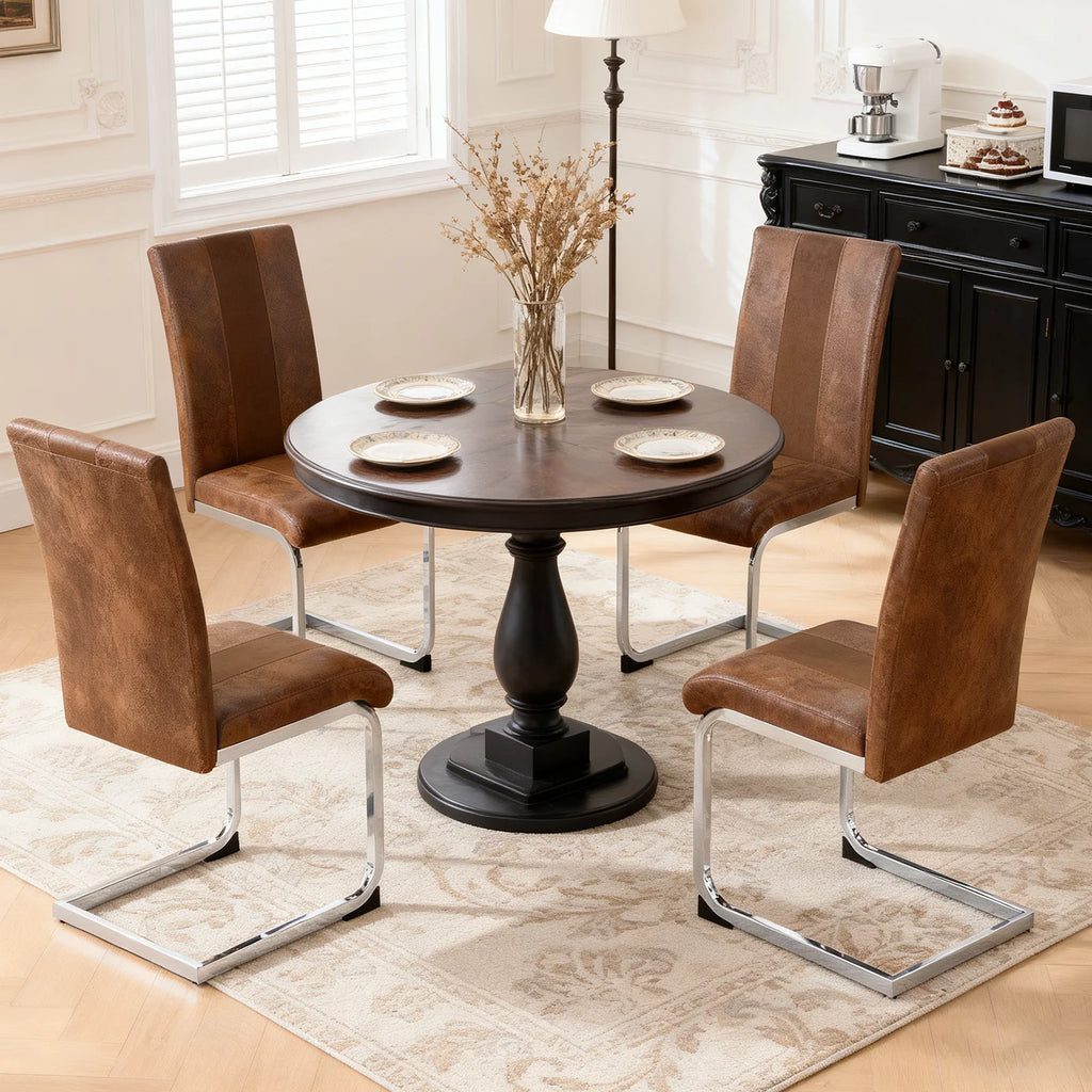 JYMTOM Faux Leather Dining Chairs, Cantilever Swing Kitchen Chairs with High Backrest & Chrome-Plated Metal Frame