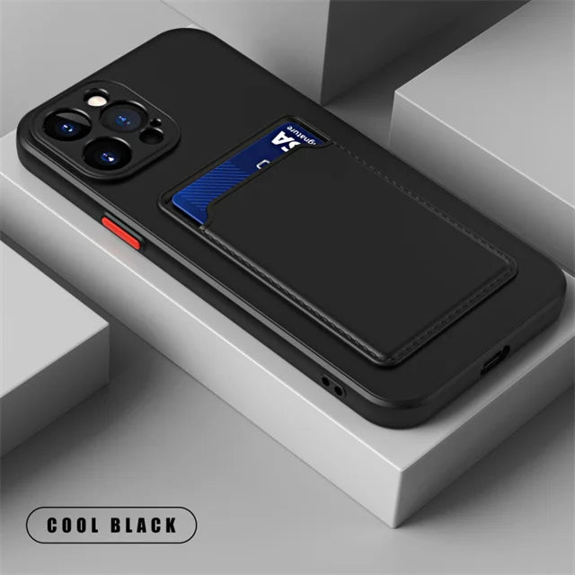 Luxury Matte Silicone Wallet Case for iPhone 17 Air / 16 / 15 / 14 / 13 / 12 Pro Max