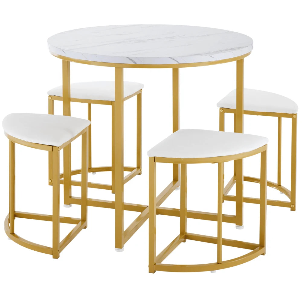 Elegant Dining Set with MDF Tabletop & Gilded Iron Frame