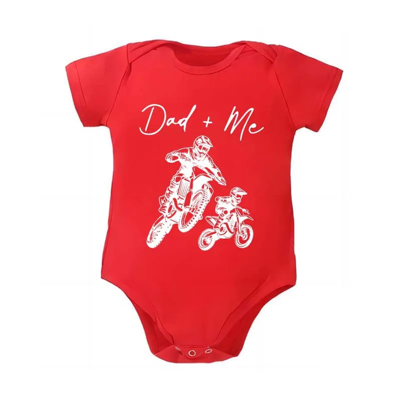 Dad + Me” Motorcycle Baby Romper – Cute Summer Bodysuit for Infant Boys