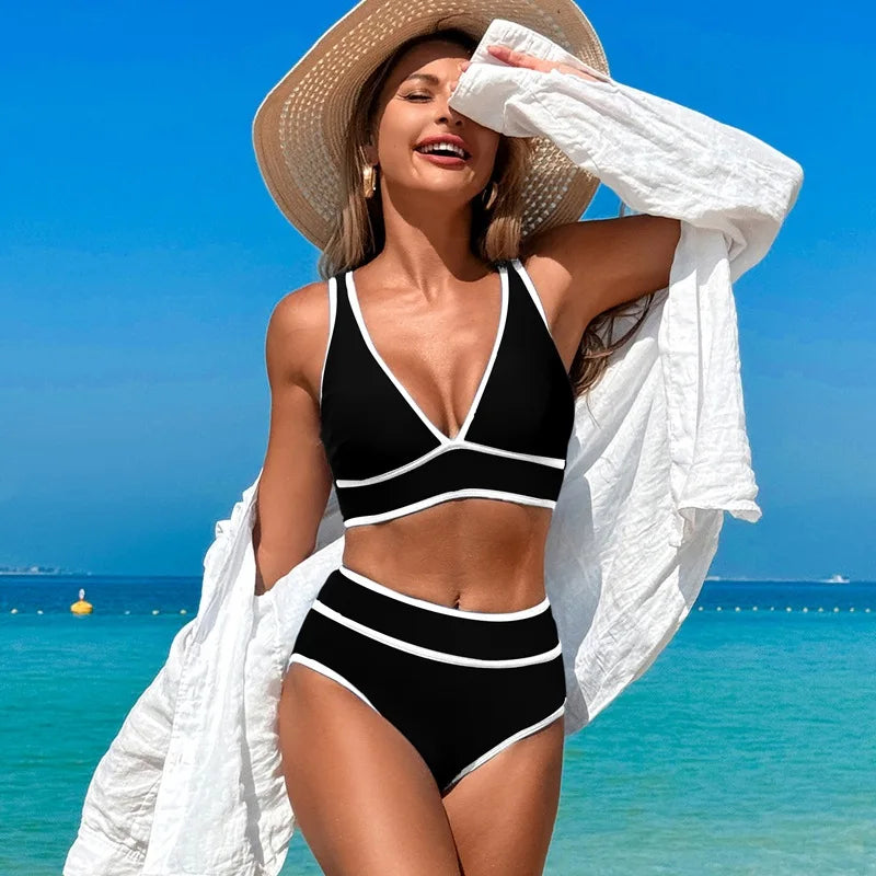 Women’s Bikini Set – V-Neck High-Waisted Two-Piece Swimwear